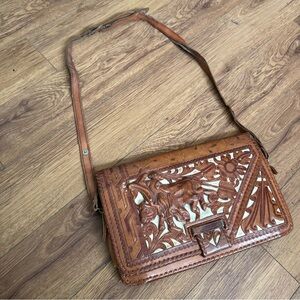 Vintage Handcrafted Brown Tooled Leather Bag